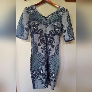 Yoana Baraschi Retro Look Mini Dress Zip Closure 3/4 Sleeves Womens Size 0